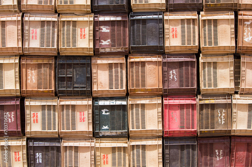 Colourful boxes plastic crates.