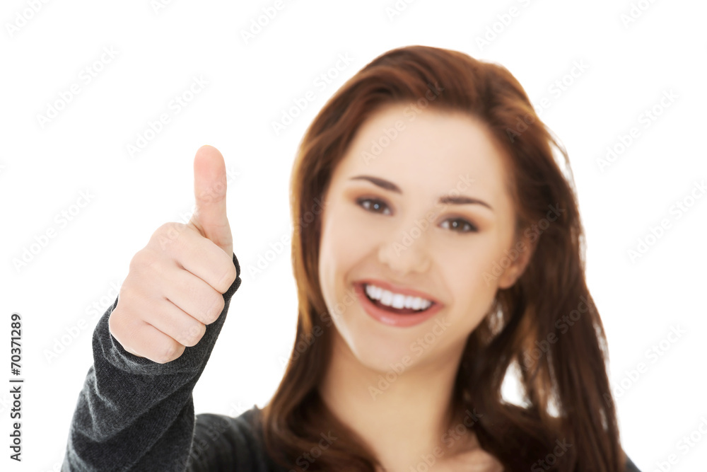 Happy woman with ok hand sign Happy woman with ok hand sign