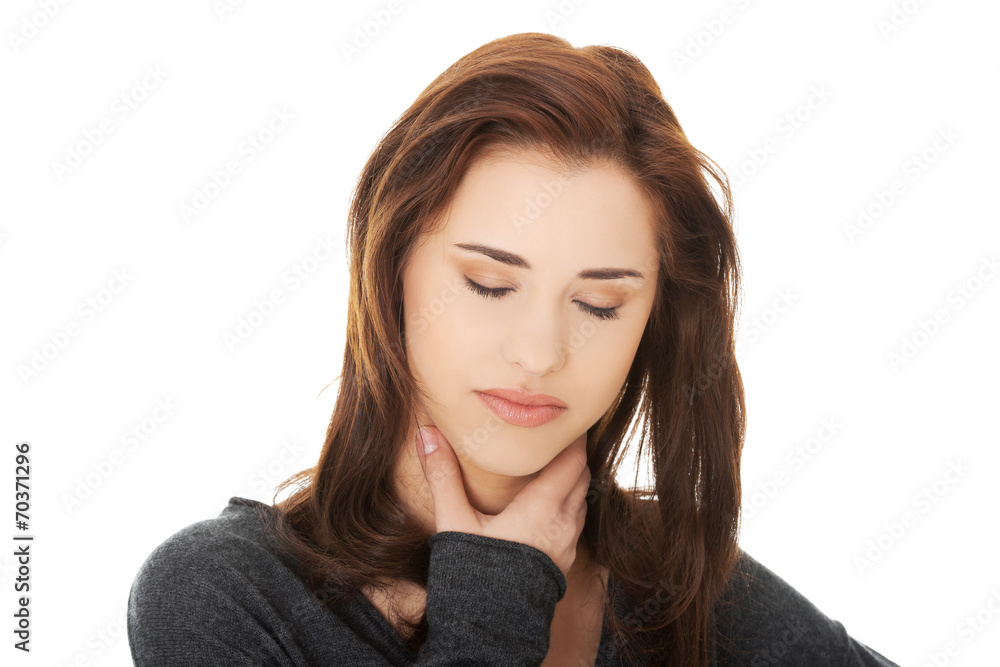 Young woman with terrible throat pain Young woman with terrible throat pain