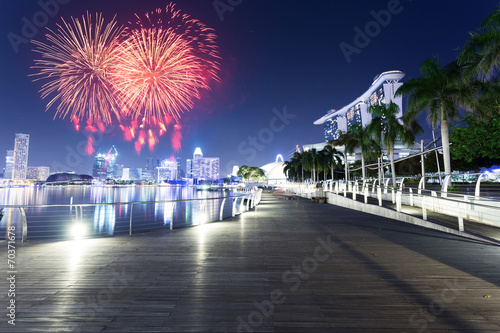 firework and night view of prosperous city