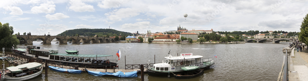 Motor ship on the river Vltava in Prague.