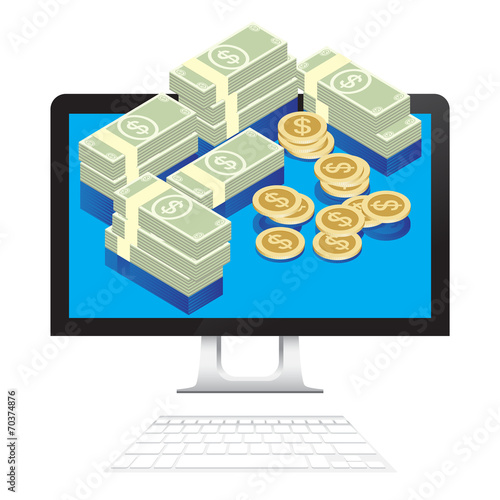 Money Dollars in desktop computer