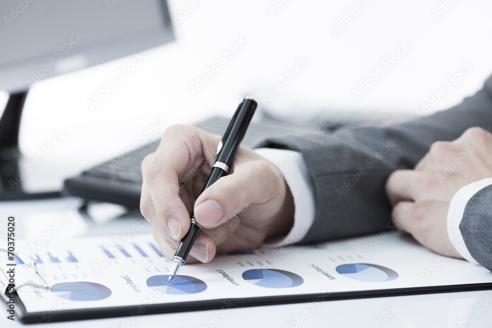 Businessman analyzing investment charts with computer. Accountin Businessman analyzing investment charts with computer. Accountin