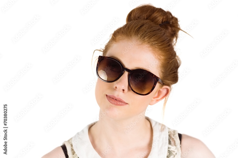 Hipster redhead wearing large sunglasses Hipster redhead wearing large sunglasses