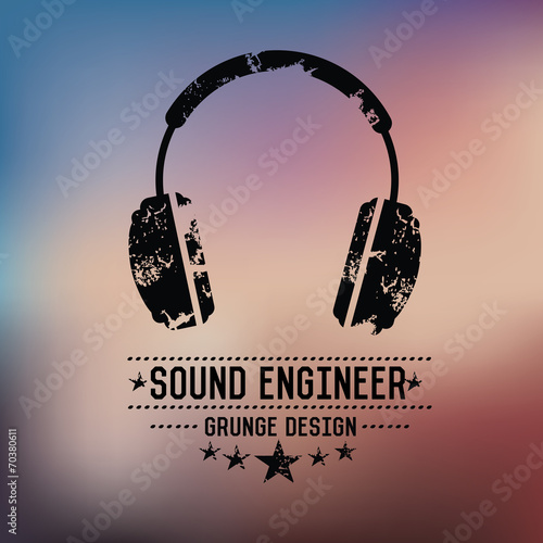 Earphone badge grunge symbol on blur background