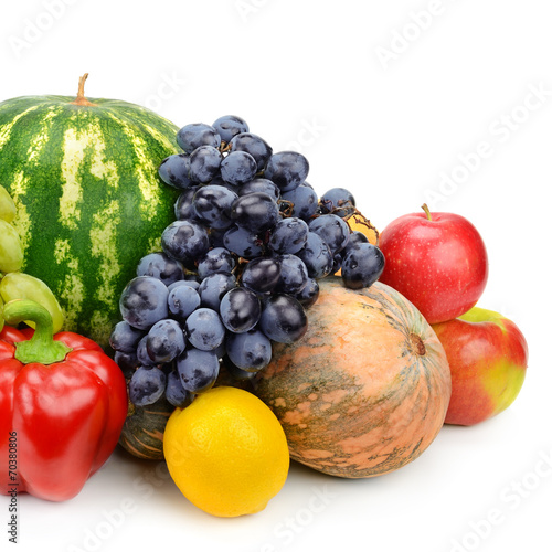 set of fruits and vegetables isolated on white background