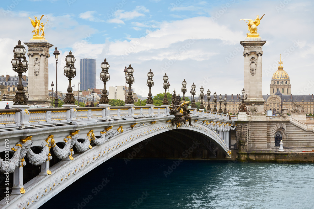 Naklejka premium Alexandre III most w Paryżu rano, Francja