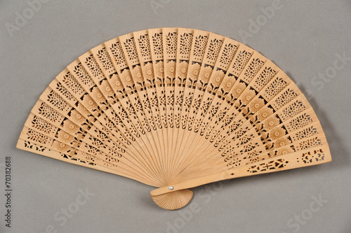 Burmese wooden hand fan photo