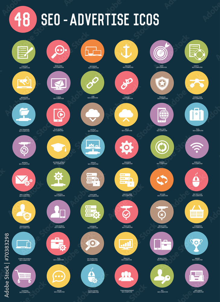 SEO and Advertise flat icons,colour vector SEO and Advertise flat icons,colour vector