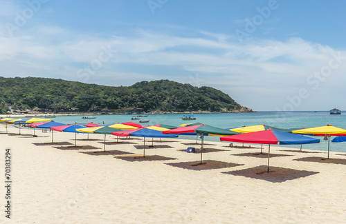 Tropical beach with shade umbrella © mawardibahar