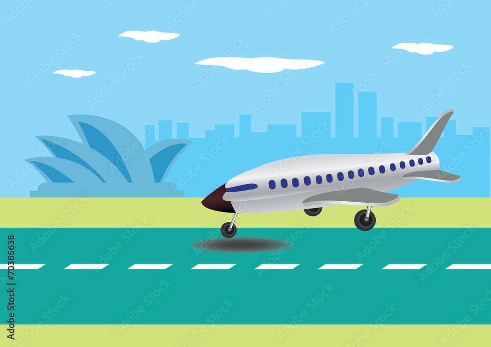 Airplane Landing in Australian Airport Vector Illustration Stock Vector ...