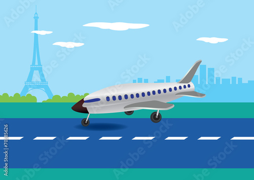 Airplane Landing in Paris, France Vector Illustration