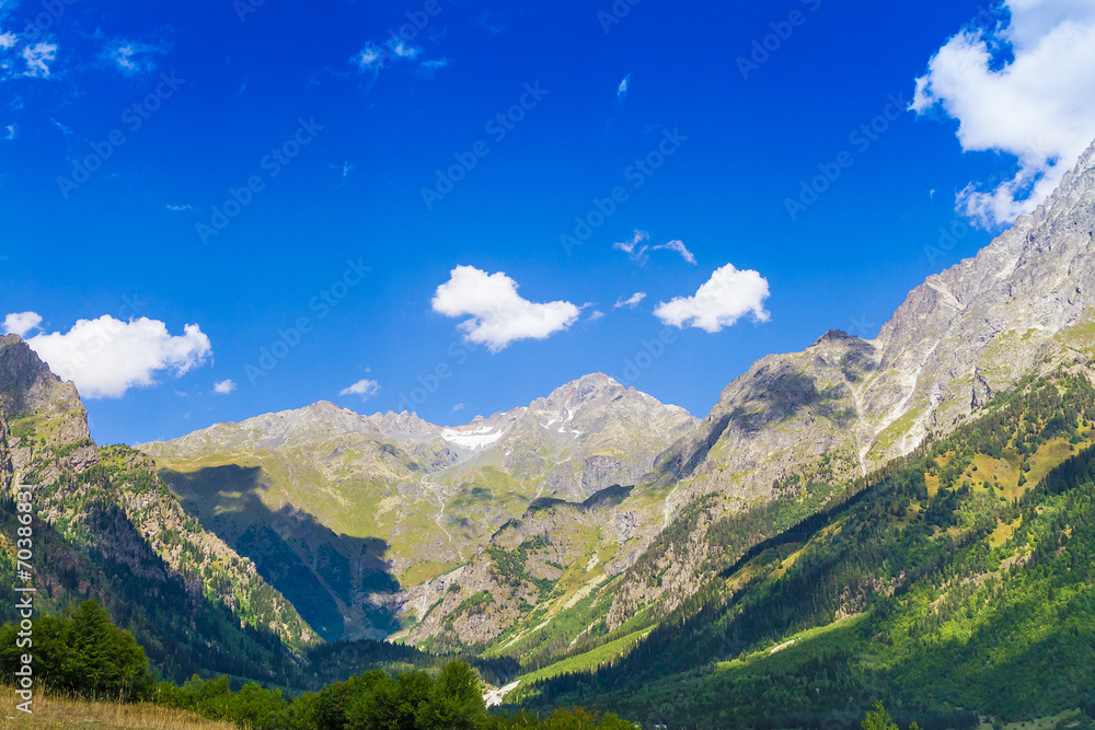 Beautiful view of alpine meadows. Upper Svaneti, Georgia, Europe