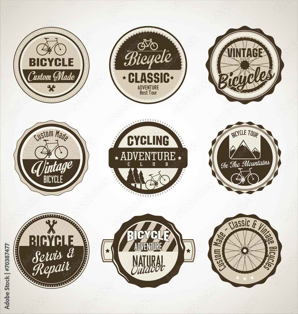 Bicycle retro brown badge collection