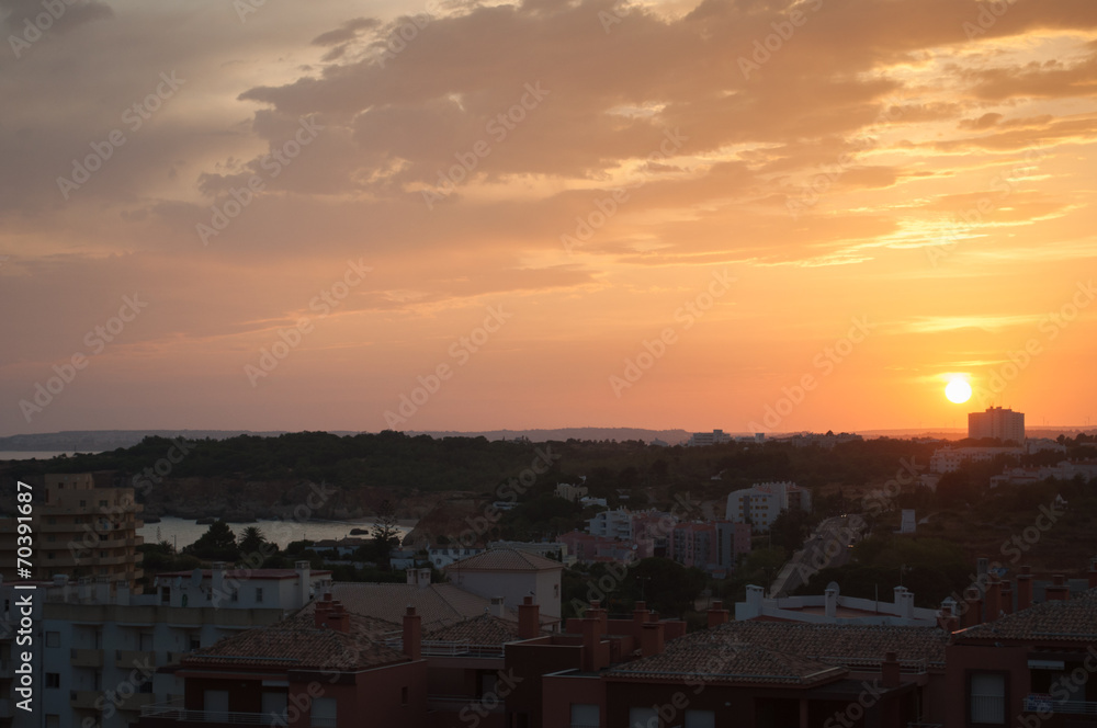 Sunset at Portimao, Algarve, Portugal. Skyline