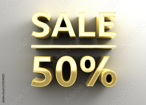 Sale 50% - gold 3D quality render on the wall background with so