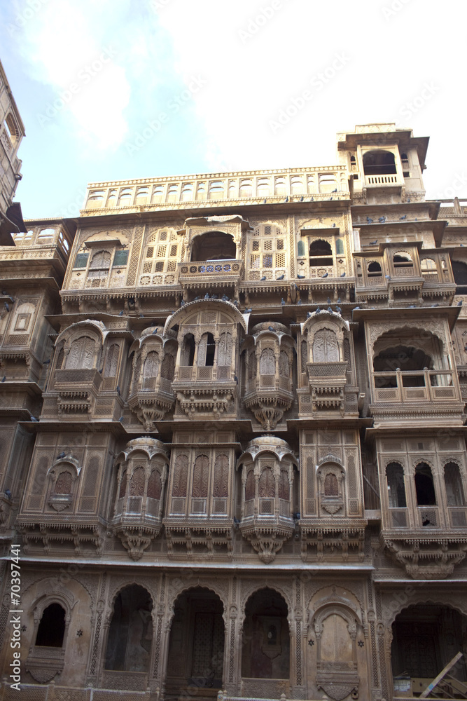 Ornate facade of Haveli in the old town of Jaisalmer