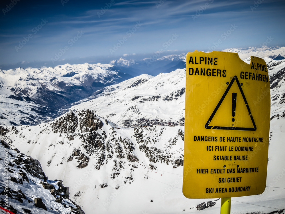Yellow warning board for dangerous slope