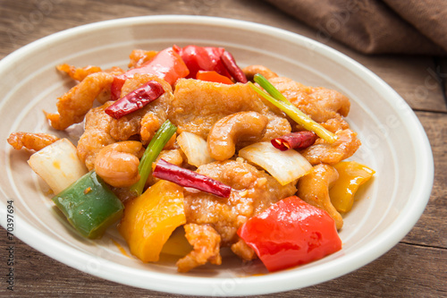 Stir fired chicken with cashew nuts on plate