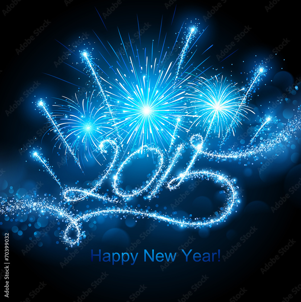 New Year's fireworks 2015. Vector - obrazy, fototapety, plakaty 
