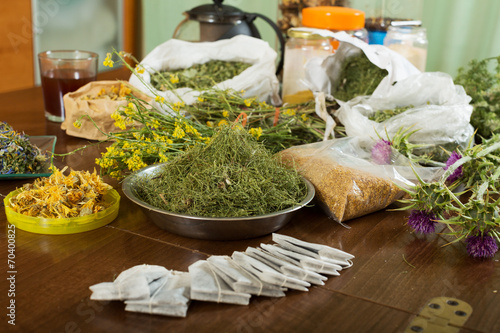 herbs at table in home photo