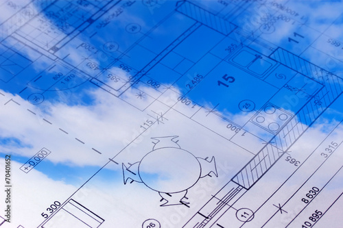 The floor plan of a house blueprint in the sky.