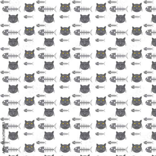 seamless vector pattern cats and fish bones
