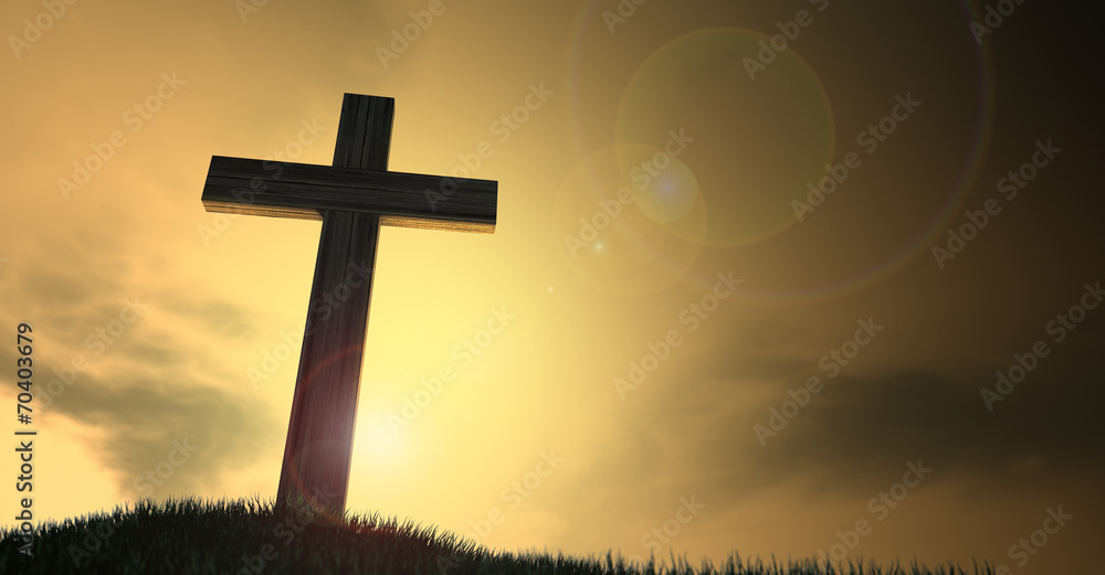 Crucifix On A Hill At Dawn - obrazy, fototapety, plakaty 