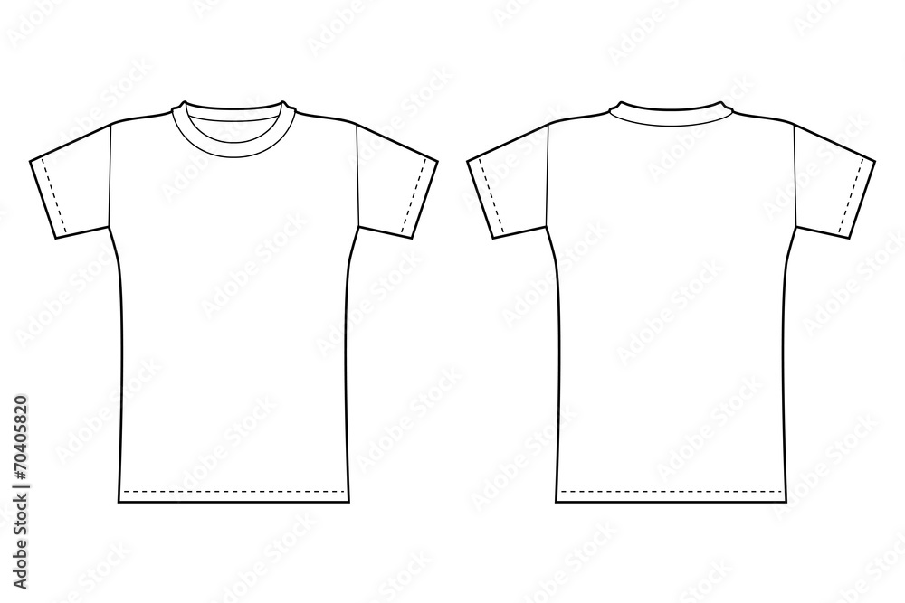 T-shirt template. Front and back view in black contour Stock Vector ...