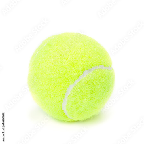 Closeup of tennis ball isolated on white background.