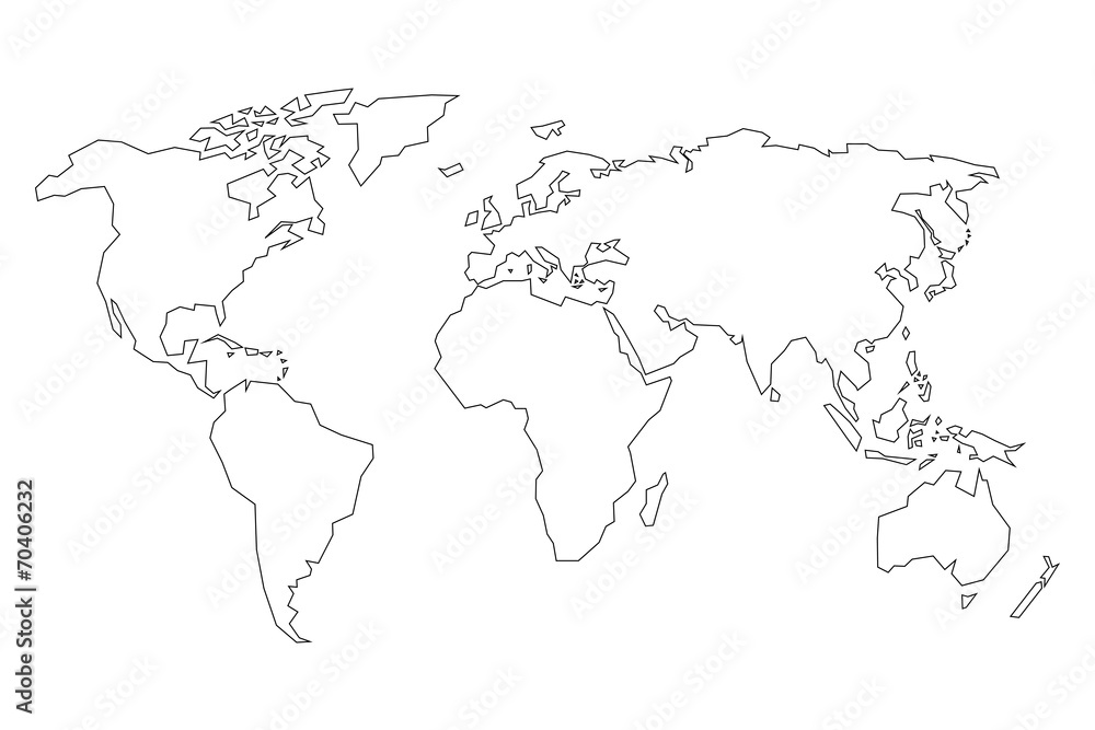 World Map. Detailed Contours. Line Style