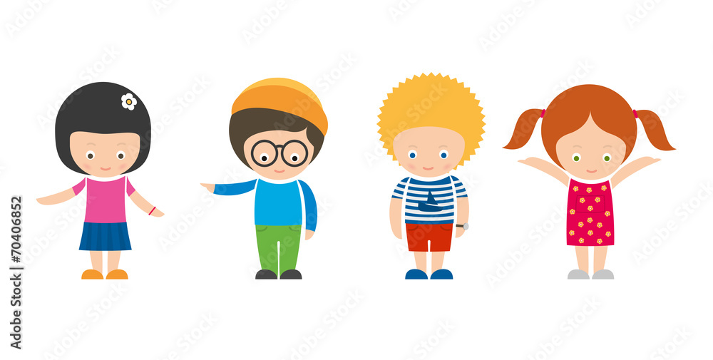 Set of four illustrated smiling kids Set of four illustrated smiling kids