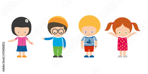 Set of four illustrated smiling kids