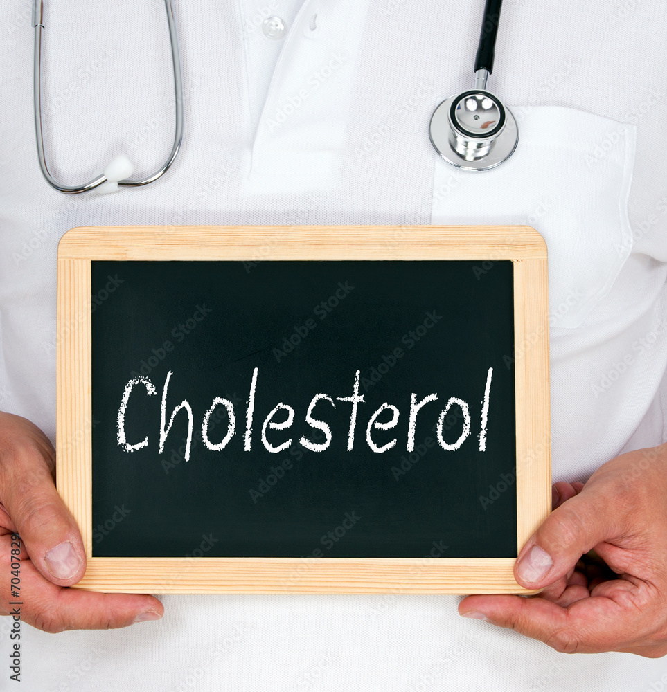 Cholesterol sign Physician with chalkboard Cholesterol sign Physician with chalkboard