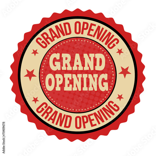 Grand opening label or stamp