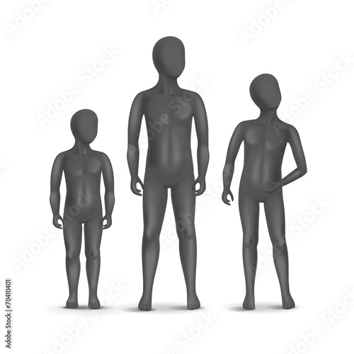 Set of Three Child Mannequins Isolated on White