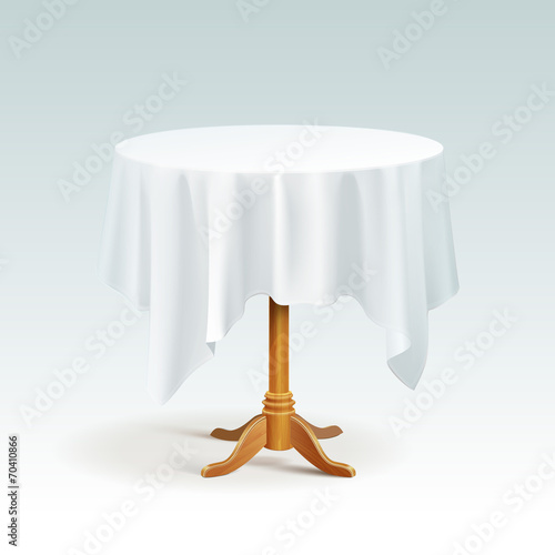 Vector Empty Wood Round Table with Tablecloth