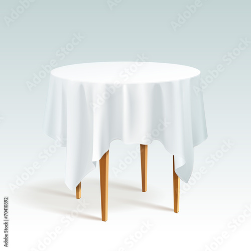 Vector Empty Wood Round Table with Tablecloth