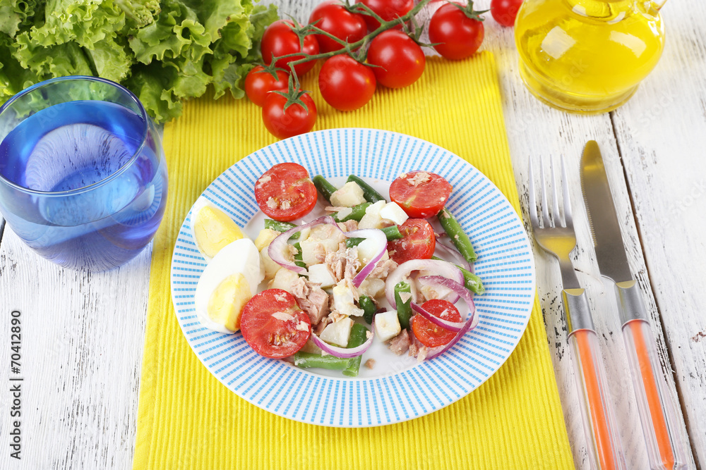 Fresh breakfast consisting of vegetable salad served Fresh breakfast consisting of vegetable salad served