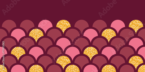 Gold glitter fish scale horizontal border seamless pattern