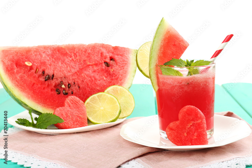 Watermelon cocktail on table, close-up Watermelon cocktail on table, close-up