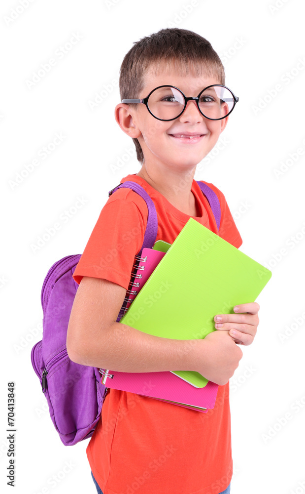 Little schoolboy isolated on white Little schoolboy isolated on white