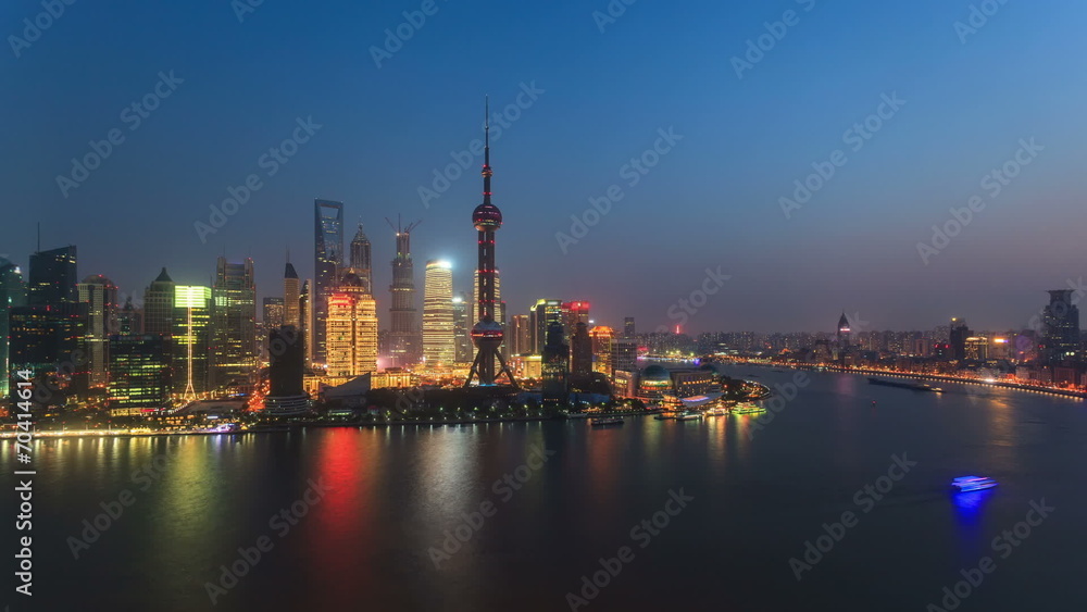 China Shanghai Huangpu River at Dusk, Timelapse. China Shanghai Huangpu River at Dusk, Timelapse.