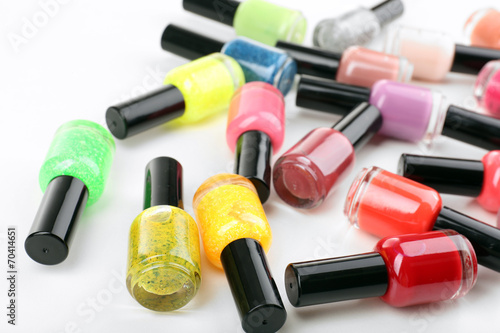 Colorful nail polishes, close-up