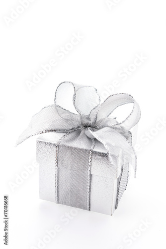 Silver gift box isolated on white background