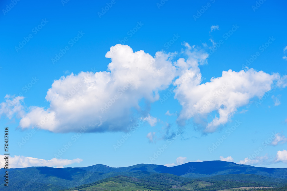Landscape with mountain views, blue sky and beautiful clouds.