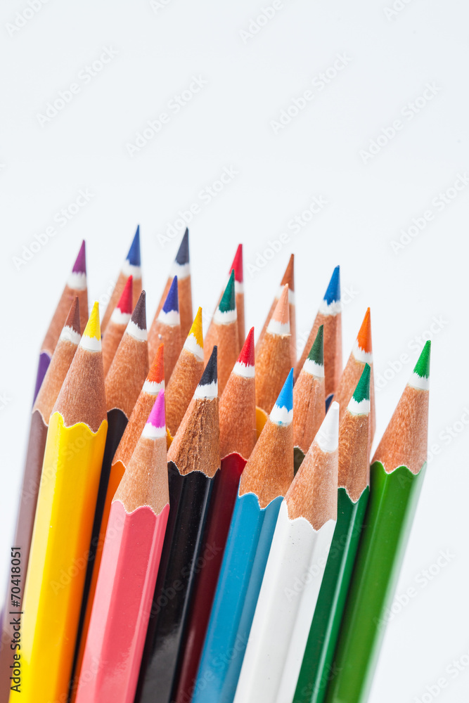 Colour pencils isolated on white background close up Colour pencils isolated on white background close up