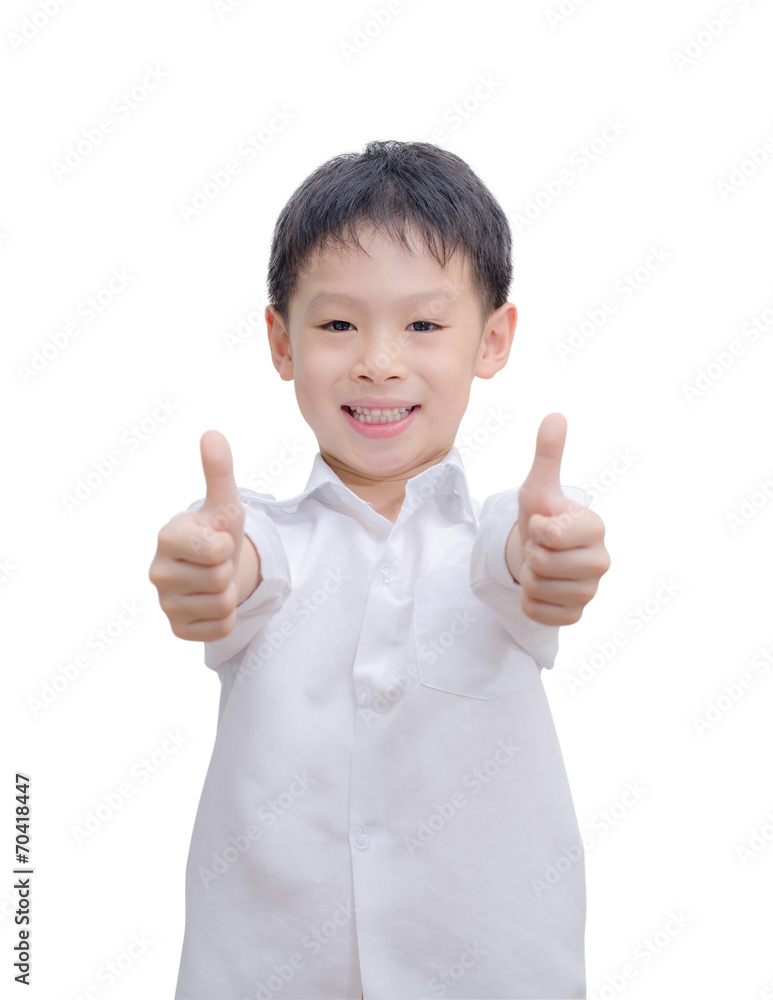 Portrait of beautiful little boy giving you thumbs up over white Portrait of beautiful little boy giving you thumbs up over white