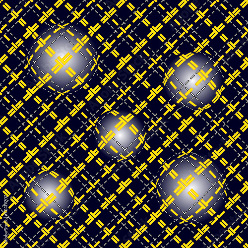 Seamless pattern of yellow grid with convex lighting
