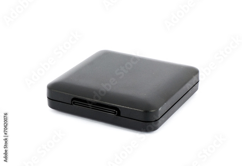 black plastic casket on white background